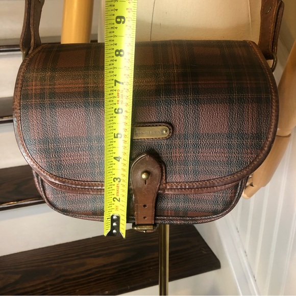 W RALPH LAUREN Brown Tartan Plaid Multi Pocket Tote Crossbody Shoulder Bag - Picture 9 of 17